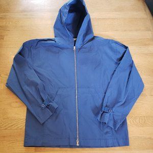 COPY - Blue Hooded Windbreaker with Zip Front - 100% Cotton - Made in Italy - N…